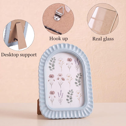 AceOrbit 4x6 Inch Light Blue Petal Arched Picture Frame Cute Scalloped
