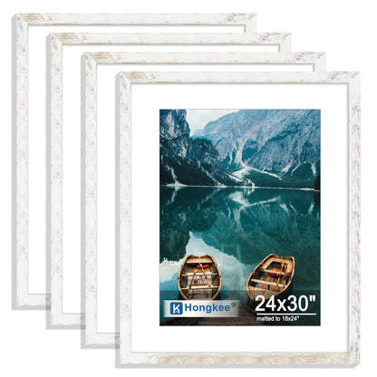 Hongkee 8x10 Picture Frame Set of 4, Real Glass and Wood Frame, 5x7 Mat