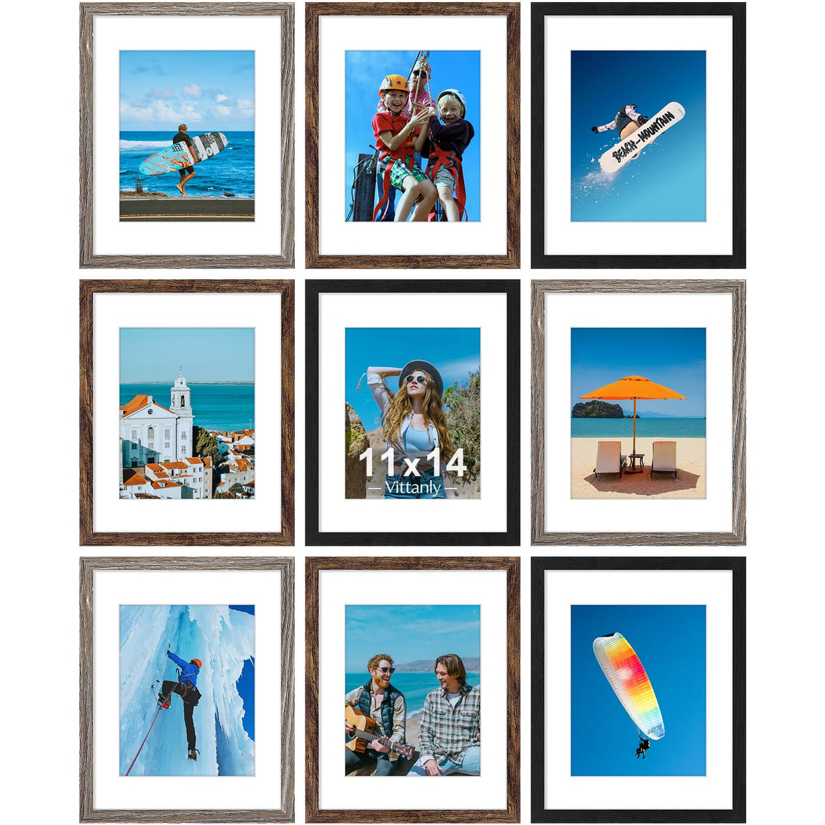 Vittanly 8x10 Picture Frames Set of 9 for Wall or Tabletop Display, Gold