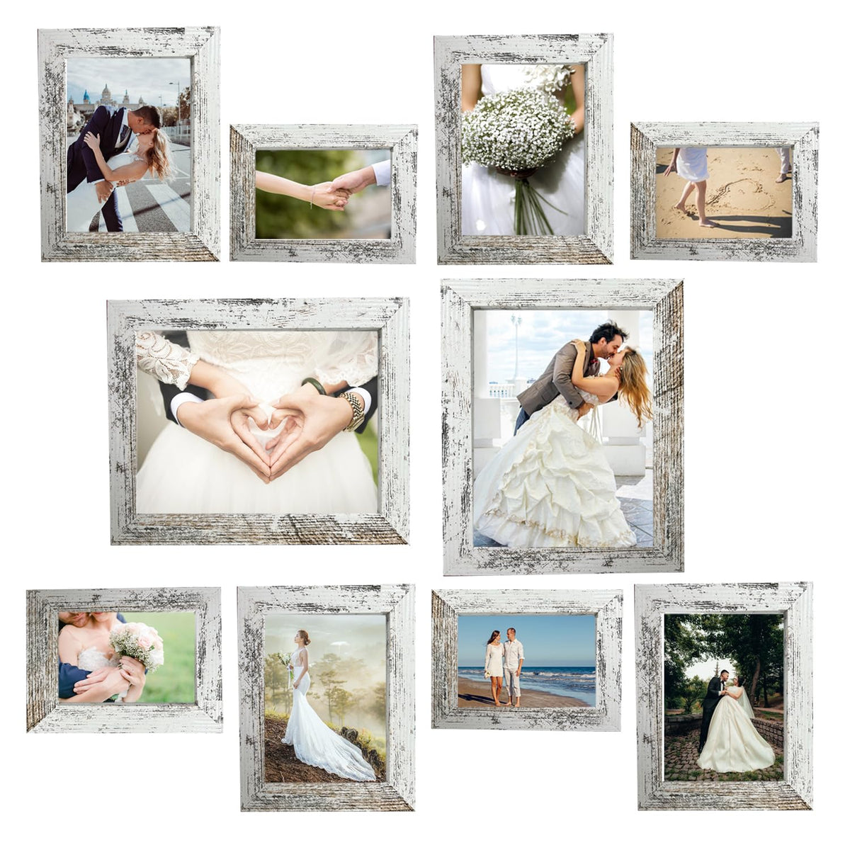 Picture Frame Set 10 pack, Farmhouse Photo Frames, Gallery Wall Frame Collage, with Two 8x10, Four 5x7, Four 4x6 Photo Frame set, in 3 Different Finishes Picture Frames For Wall or Desk,Rustic Brown