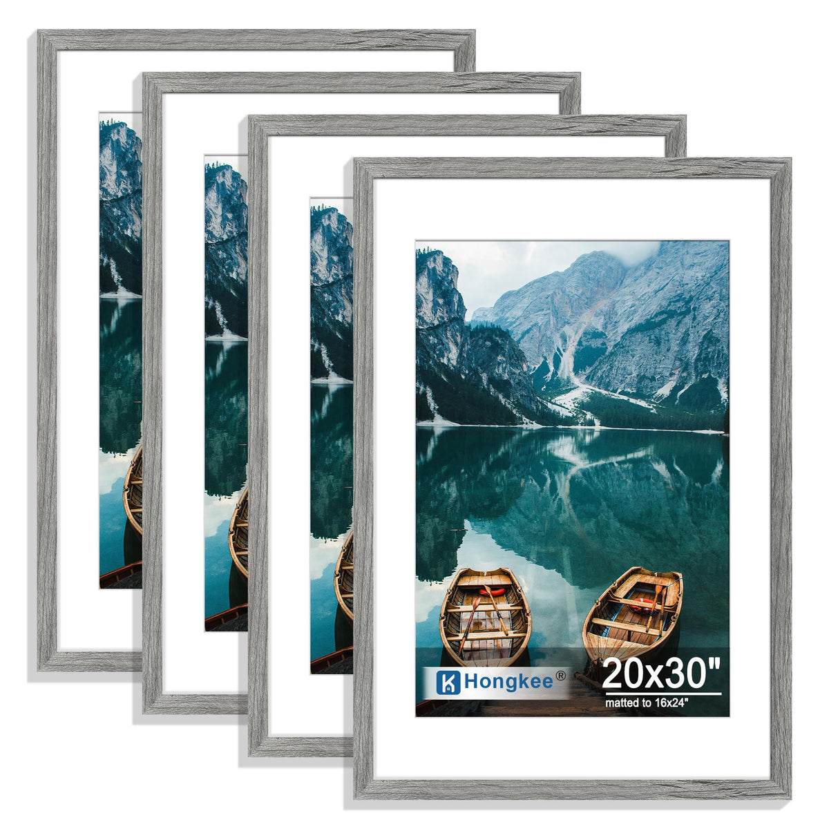Hongkee 8x10 Picture Frame Set of 4, Real Glass and Wood Frame, 5x7 Mat