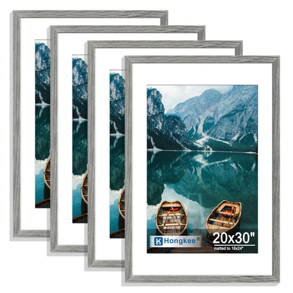Hongkee 8x10 Picture Frame Set of 4, Real Glass and Wood Frame, 5x7 Mat