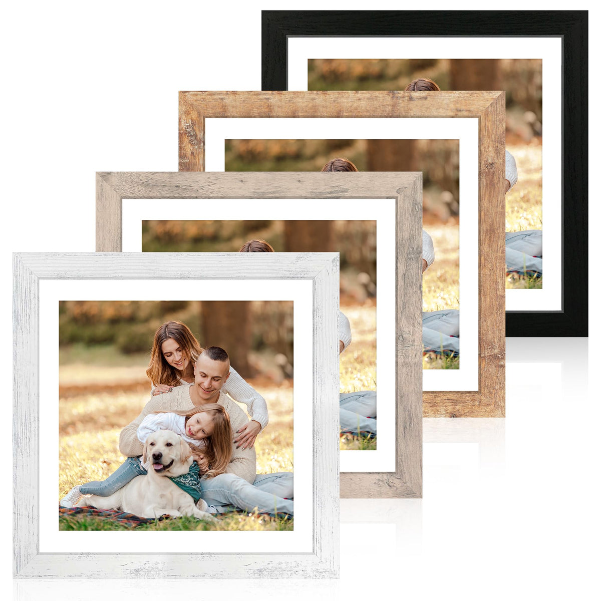 iRahmen 8x10 Picture Frame Set of 4, High Definition Real Glass Rustic Brown Frame, 8 x 10 Wood Photo Frames for Desktop Display and Wall Mounting