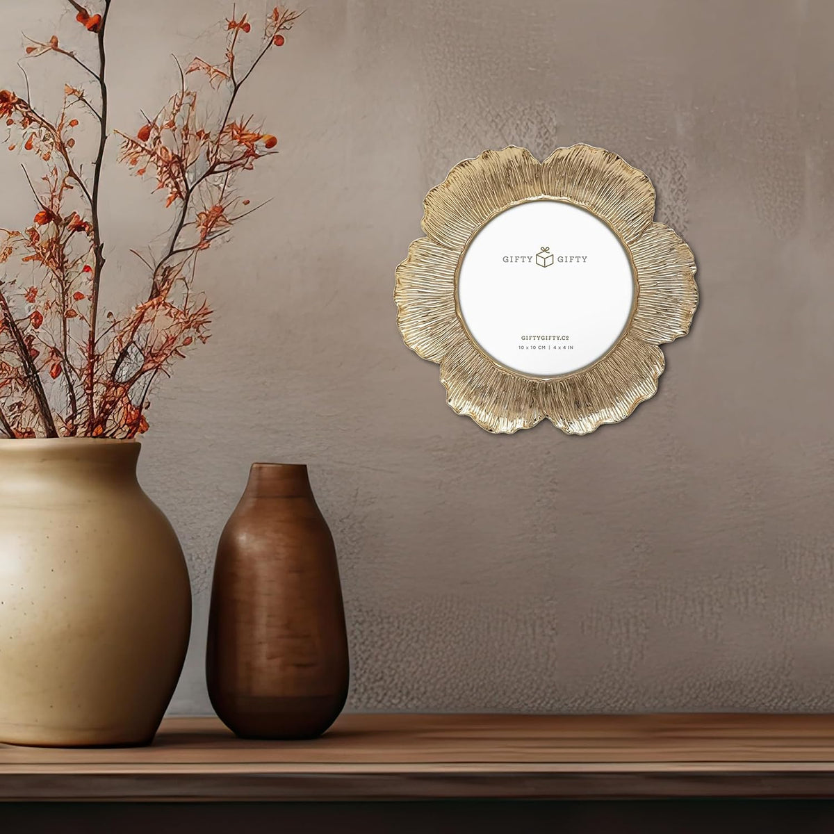 Circular Gold Floral Photo Frame / 4x4 In | For Tabletop Display | Perfect for Home Decor, Wedding, Graduation, Or Milestone Photos