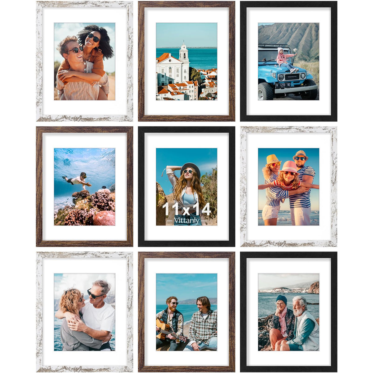Vittanly 8x10 Picture Frames Set of 9 for Wall or Tabletop Display, Gold