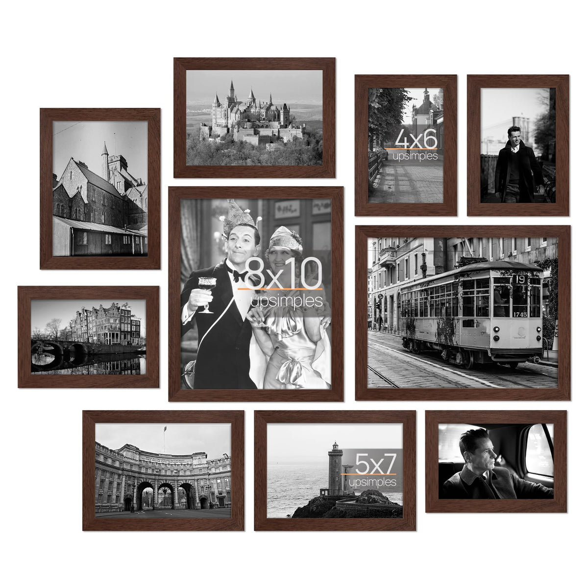 upsimples Picture Frames Set of 10, Including 8x10, 5x7, 4x6 Black Frame
