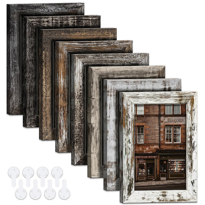 4x6 Picture Frames Set of 8, Vintage Rustic Farmhouse Industrial Style Photo Frames, High Definition Real Glass, for Tabletop or Wall Hanging