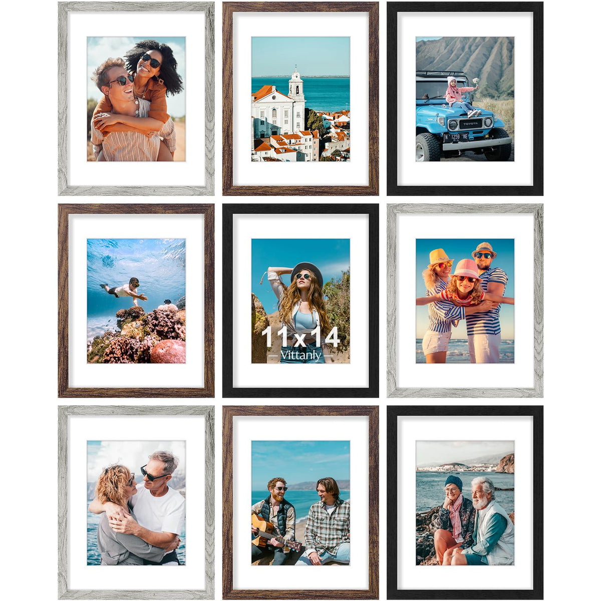 Vittanly 8x10 Picture Frames Set of 9 for Wall or Tabletop Display, Gold