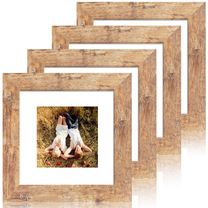 iRahmen 8x10 Picture Frame Set of 4, High Definition Real Glass Rustic Brown Frame, 8 x 10 Wood Photo Frames for Desktop Display and Wall Mounting