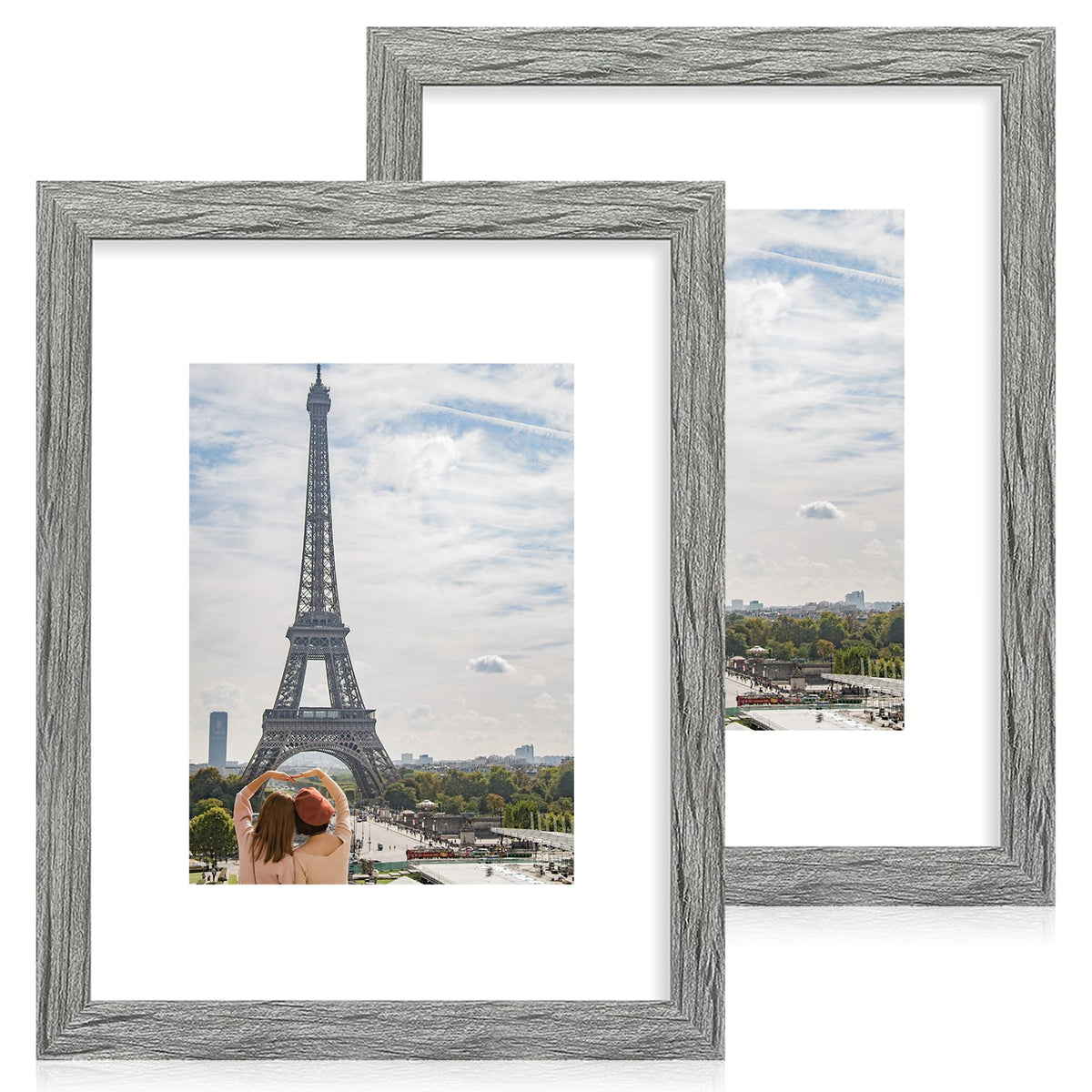 Hongkee 5x7 Picture Frame Set of 2, Real Glass and Wood Frame for Mat 4x6