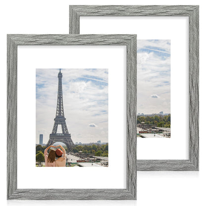 Hongkee 5x7 Picture Frame Set of 2, Real Glass and Wood Frame for Mat 4x6