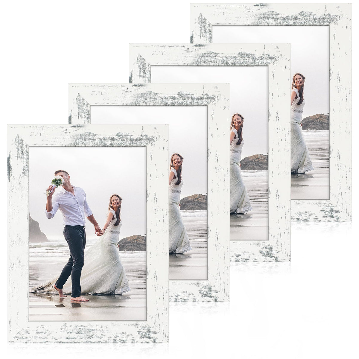 iRahmen 8x10 Picture Frame Set of 4, High Definition Real Glass Rustic Brown Frame, 8 x 10 Wood Photo Frames for Desktop Display and Wall Mounting