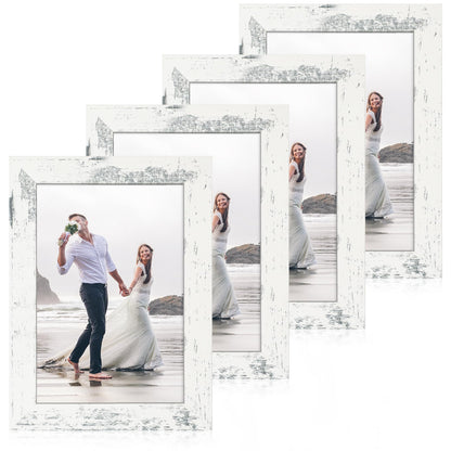 iRahmen 8x10 Picture Frame Set of 4, High Definition Real Glass Rustic Brown Frame, 8 x 10 Wood Photo Frames for Desktop Display and Wall Mounting