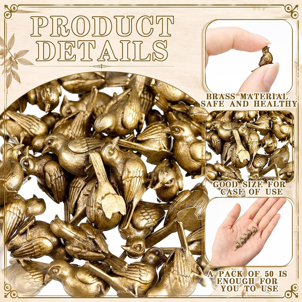 Weysat 50 Pcs Mini Bronze Bird Statue, Falls Bird Figurine Decor