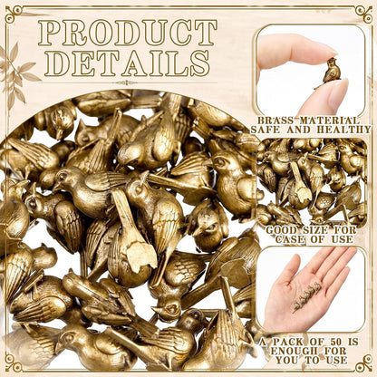 Weysat 50 Pcs Mini Bronze Bird Statue, Falls Bird Figurine Decor