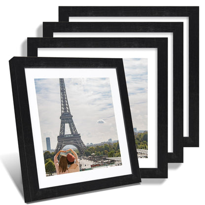 Hongkee 8x10 Picture Frame Set of 4, Real Glass and Wood Frame, 5x7 Mat