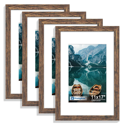 Hongkee 8x10 Picture Frame Set of 4, Real Glass and Wood Frame, 5x7 Mat