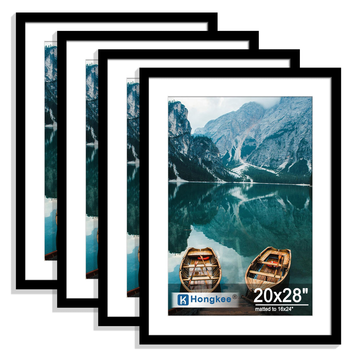 Hongkee 8x10 Picture Frame Set of 4, Real Glass and Wood Frame, 5x7 Mat