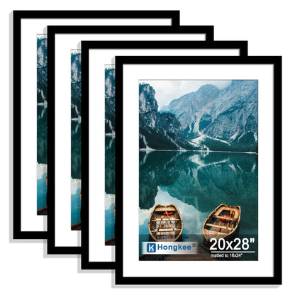 Hongkee 8x10 Picture Frame Set of 4, Real Glass and Wood Frame, 5x7 Mat