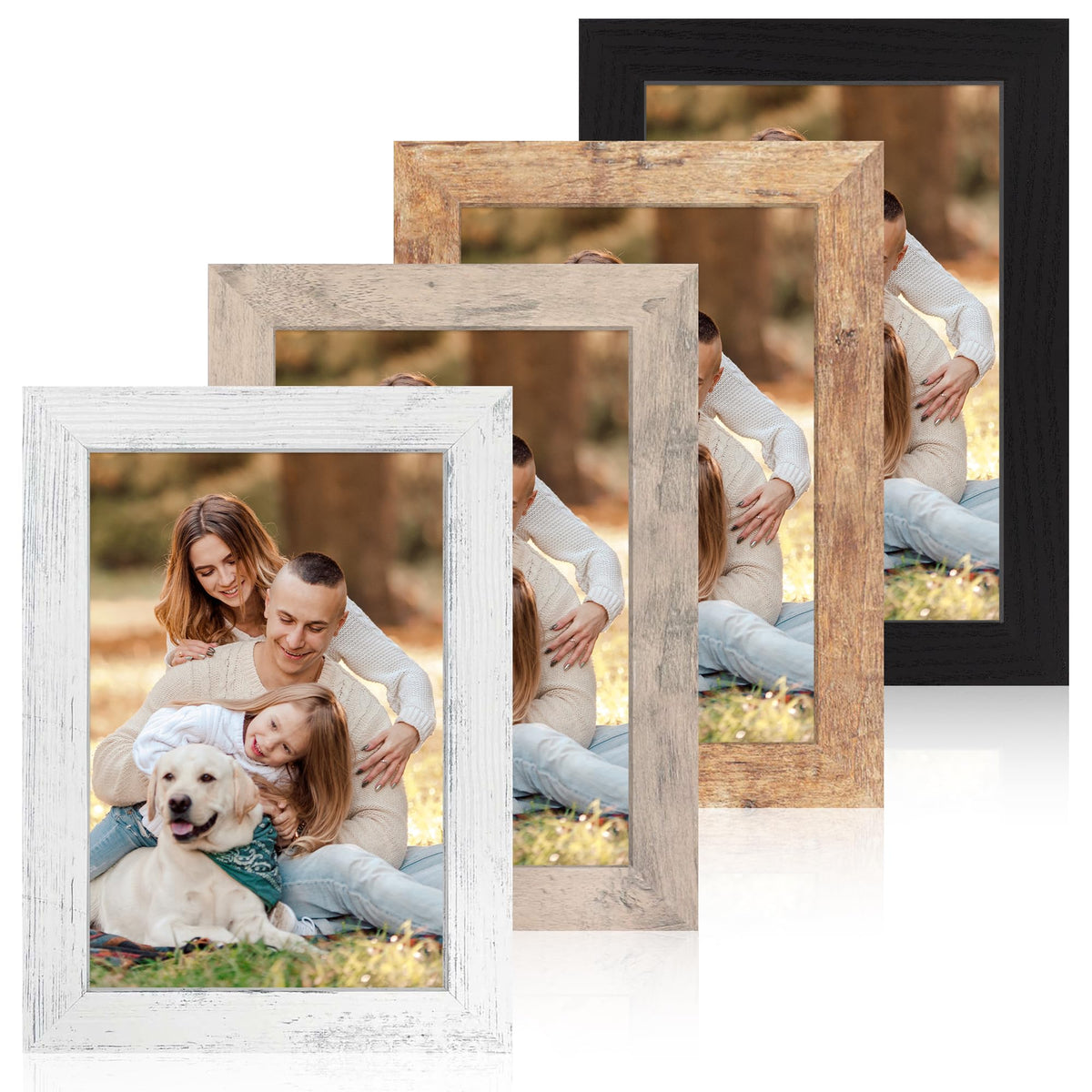 iRahmen 8x10 Picture Frame Set of 4, High Definition Real Glass Rustic Brown Frame, 8 x 10 Wood Photo Frames for Desktop Display and Wall Mounting