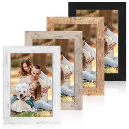 iRahmen 8x10 Picture Frame Set of 4, High Definition Real Glass Rustic Brown Frame, 8 x 10 Wood Photo Frames for Desktop Display and Wall Mounting