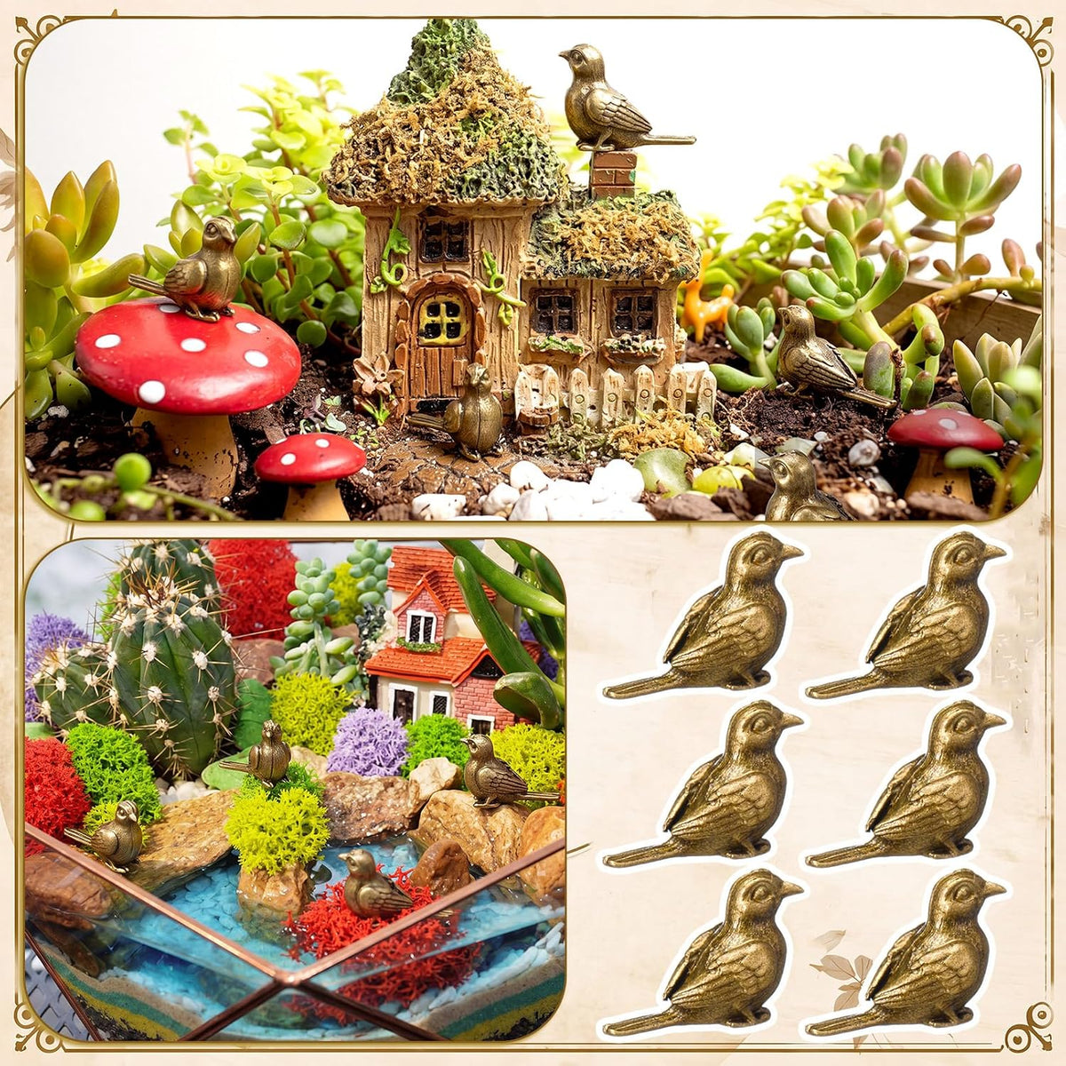 Weysat 50 Pcs Mini Bronze Bird Statue, Falls Bird Figurine Decor