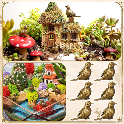Weysat 50 Pcs Mini Bronze Bird Statue, Falls Bird Figurine Decor