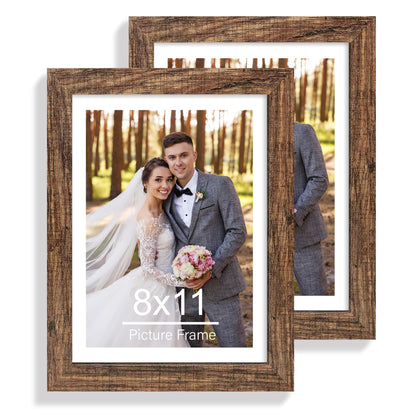 Hongkee 5x7 Picture Frame Set of 2, Real Glass and Wood Frame for Mat 4x6