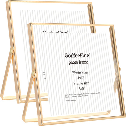 Gold 8x10'' Floating Frame Set of 2,For Photo Sizes( 5x7'',6x8'',7x9''),Beautiful Metal Beaded Edge Frames Adjustable Tabletop/Shelf Photo Frame,Classy Gift Choice for Wedding