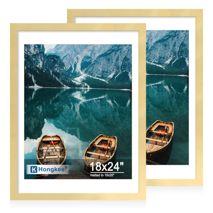 Hongkee 5x7 Picture Frame Set of 2, Real Glass and Wood Frame for Mat 4x6