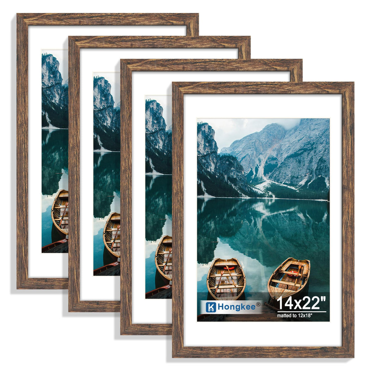 Hongkee 8x10 Picture Frame Set of 4, Real Glass and Wood Frame, 5x7 Mat