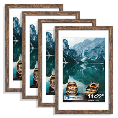 Hongkee 8x10 Picture Frame Set of 4, Real Glass and Wood Frame, 5x7 Mat