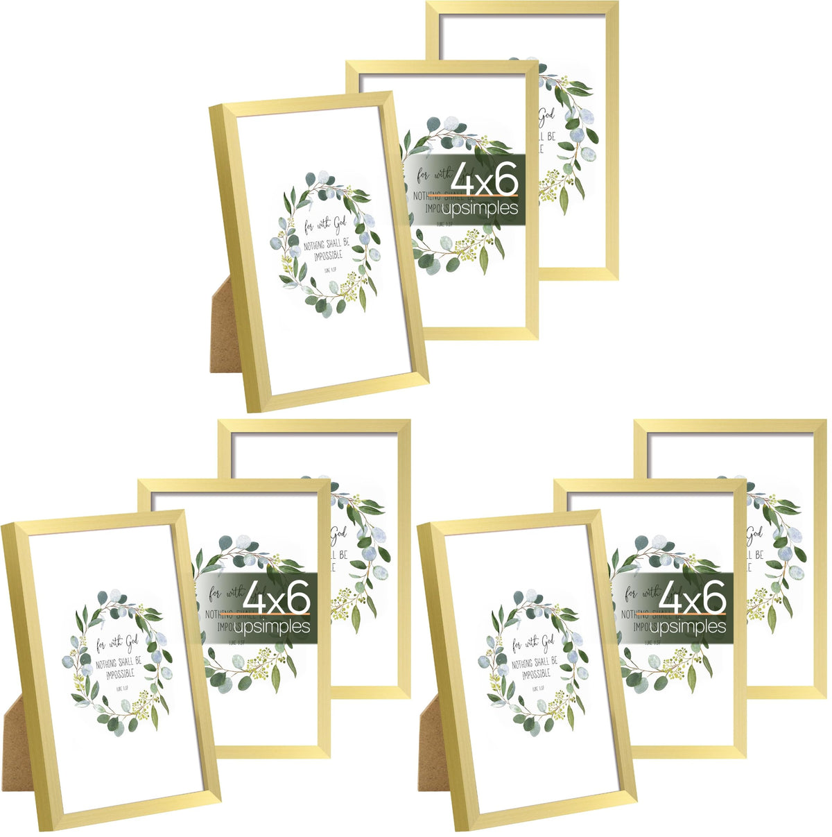upsimples 4x6 Picture Frame Glass, Thin Border, Gold Photo Frames, 3 Pack