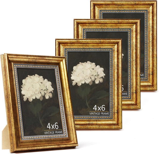 4x6 Picture Frame Set of 4 Vintage Bronze Gold for Tabletop & Wall