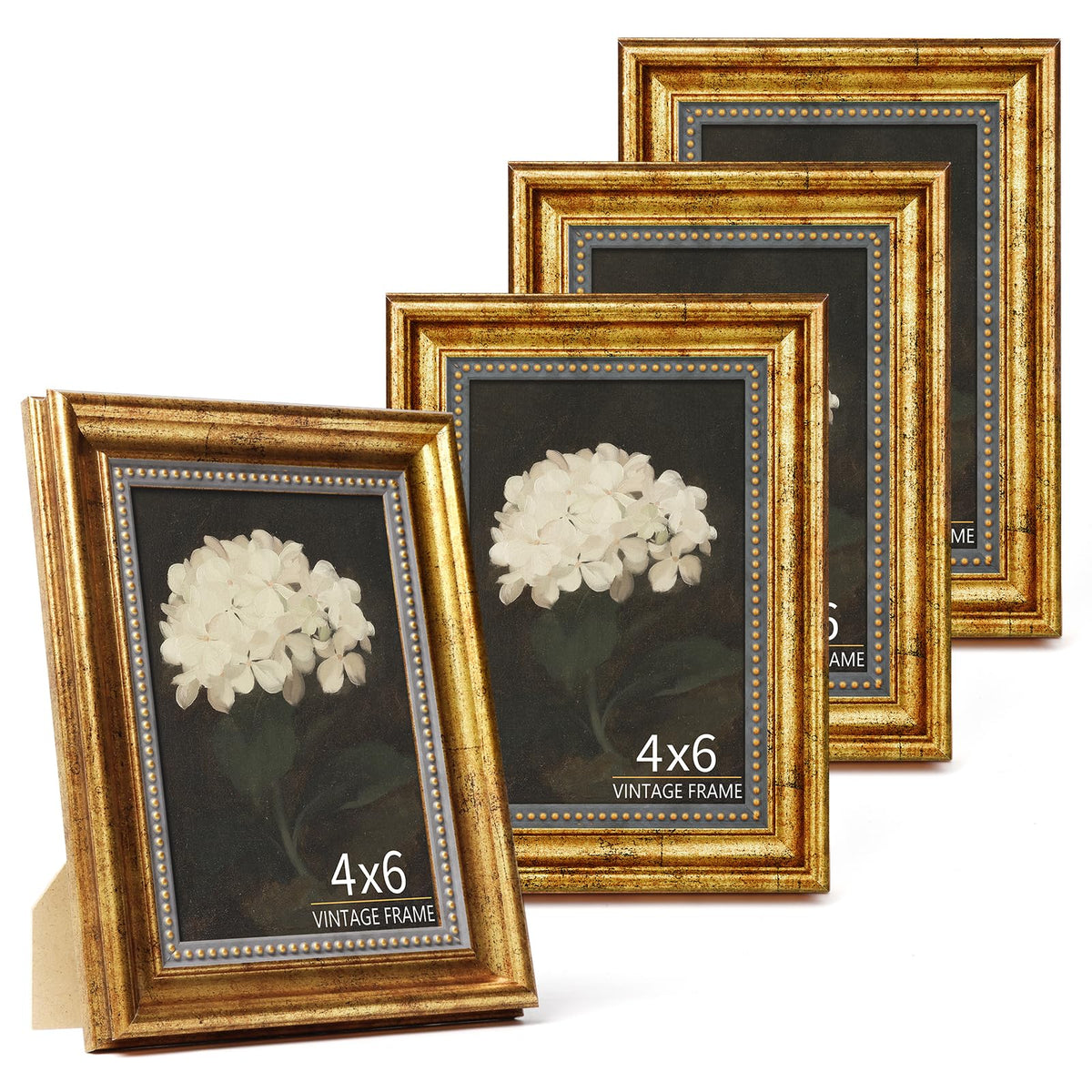 4x6 Picture Frame Set of 4 Vintage Bronze Gold for Tabletop & Wall