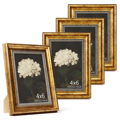 4x6 Picture Frame Set of 4 Vintage Bronze Gold for Tabletop & Wall