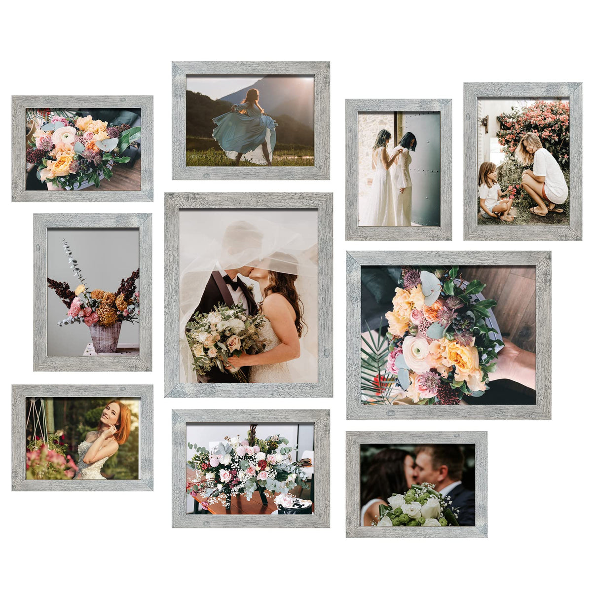 LUCKYLIFE Picture Frames Collage Wall Decor 10-Pack, Gallery Wall Frame Set with 8x10 5x7 4x6 Frames in 3 Different Finishes