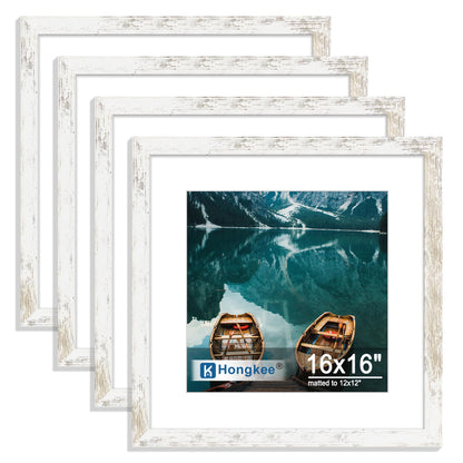 Hongkee 8x10 Picture Frame Set of 4, Real Glass and Wood Frame, 5x7 Mat