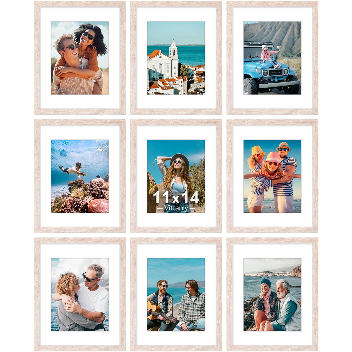 Vittanly 8x10 Picture Frames Set of 9 for Wall or Tabletop Display, Gold