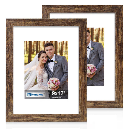 Hongkee 5x7 Picture Frame Set of 2, Real Glass and Wood Frame for Mat 4x6