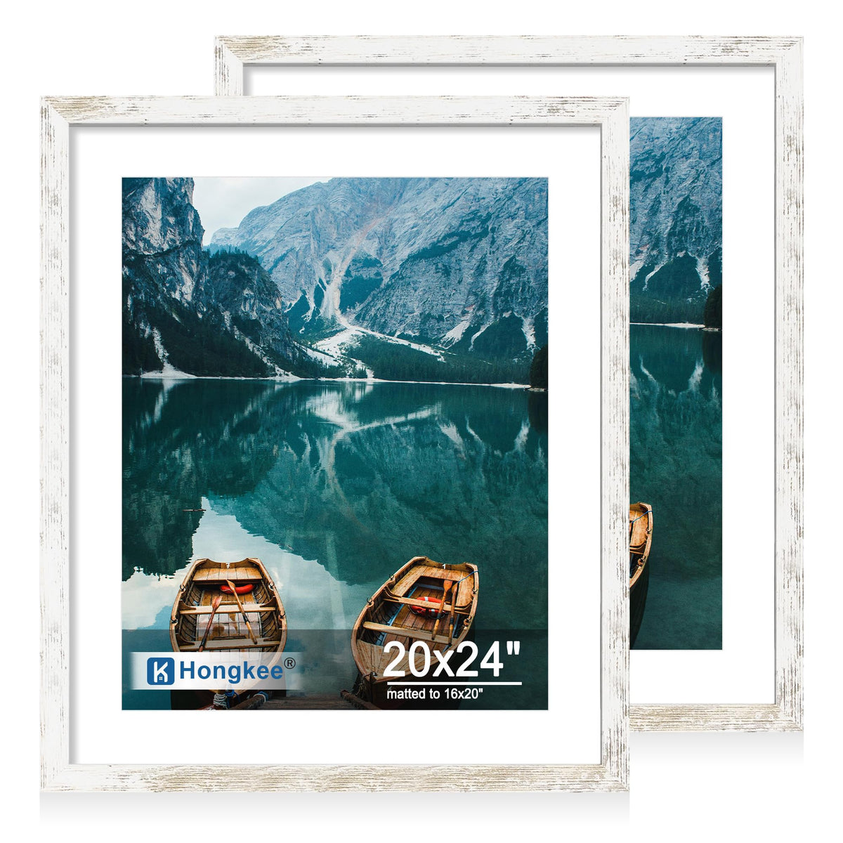 Hongkee 5x7 Picture Frame Set of 2, Real Glass and Wood Frame for Mat 4x6