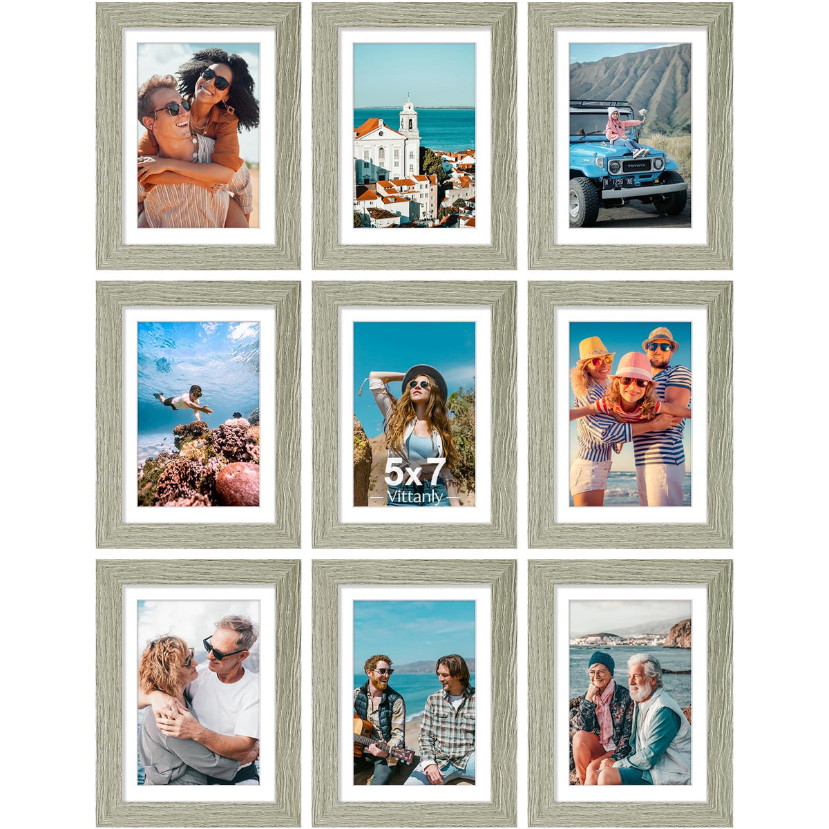 Vittanly 8x10 Picture Frames Set of 9 for Wall or Tabletop Display, Gold