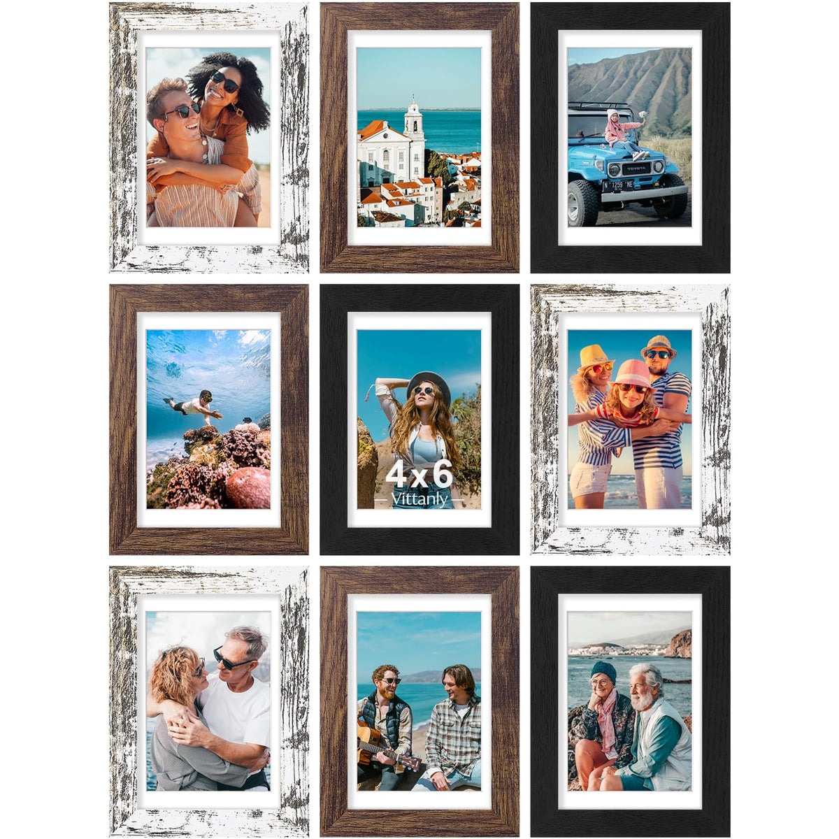 Vittanly 8x10 Picture Frames Set of 9 for Wall or Tabletop Display, Gold