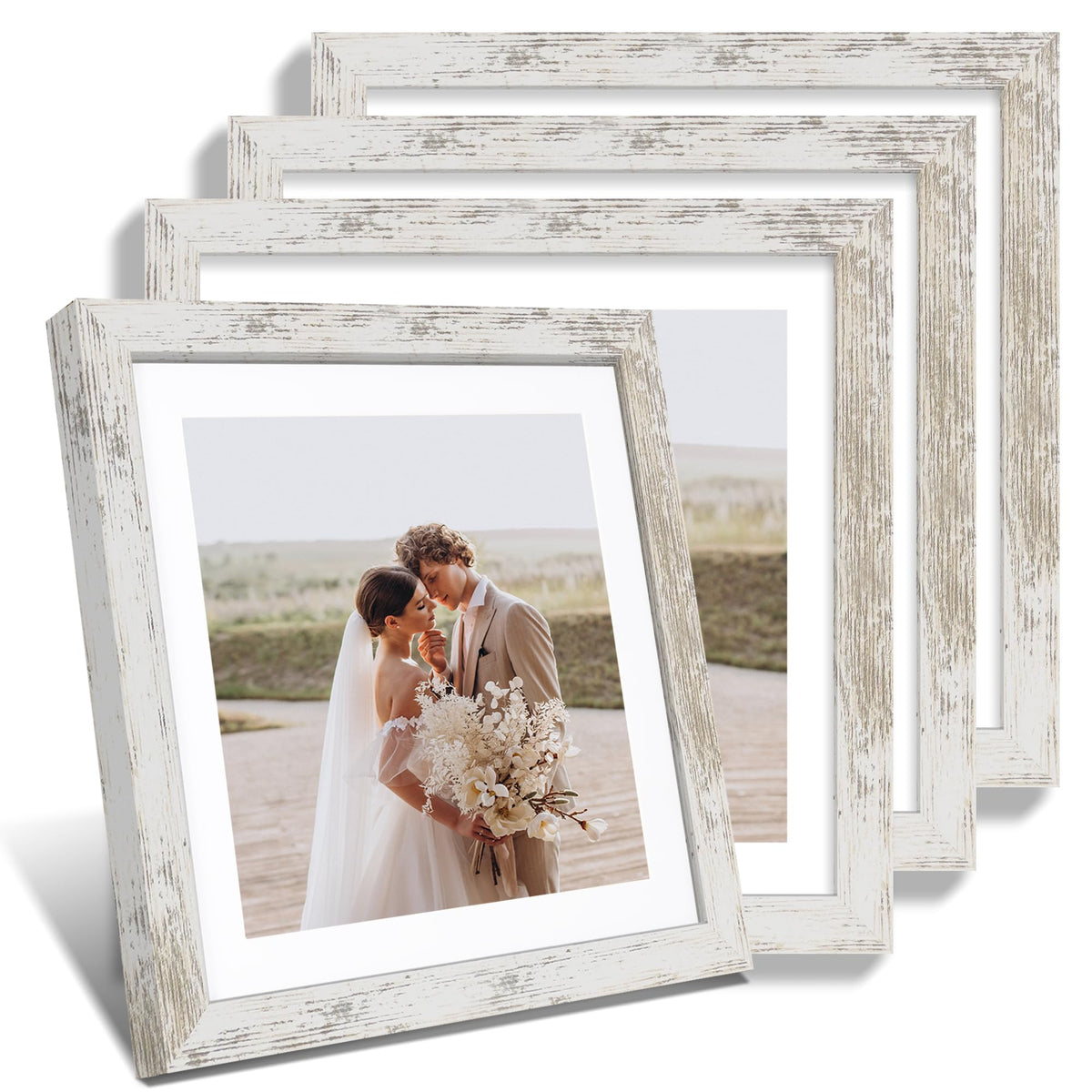 Hongkee 8x10 Picture Frame Set of 4, Real Glass and Wood Frame, 5x7 Mat