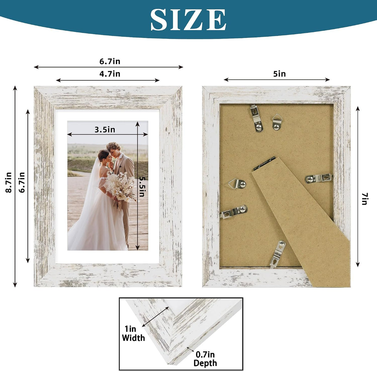 Hongkee 5x7 Picture Frame Set of 2, Real Glass and Wood Frame for Mat 4x6