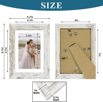 Hongkee 5x7 Picture Frame Set of 2, Real Glass and Wood Frame for Mat 4x6