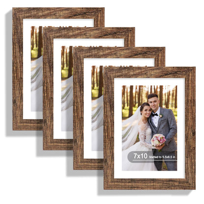 Hongkee 8x10 Picture Frame Set of 4, Real Glass and Wood Frame, 5x7 Mat
