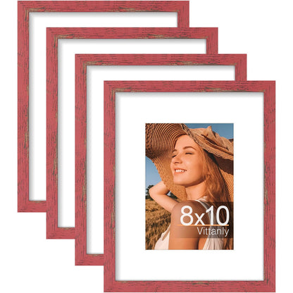 Vittanly 8x10 Picture Frames Set of 4, for Wall or Tabletop, Pale Pink