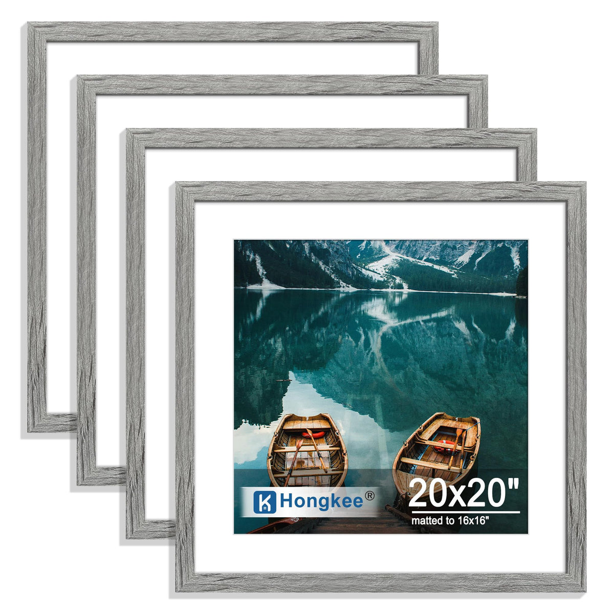 Hongkee 8x10 Picture Frame Set of 4, Real Glass and Wood Frame, 5x7 Mat