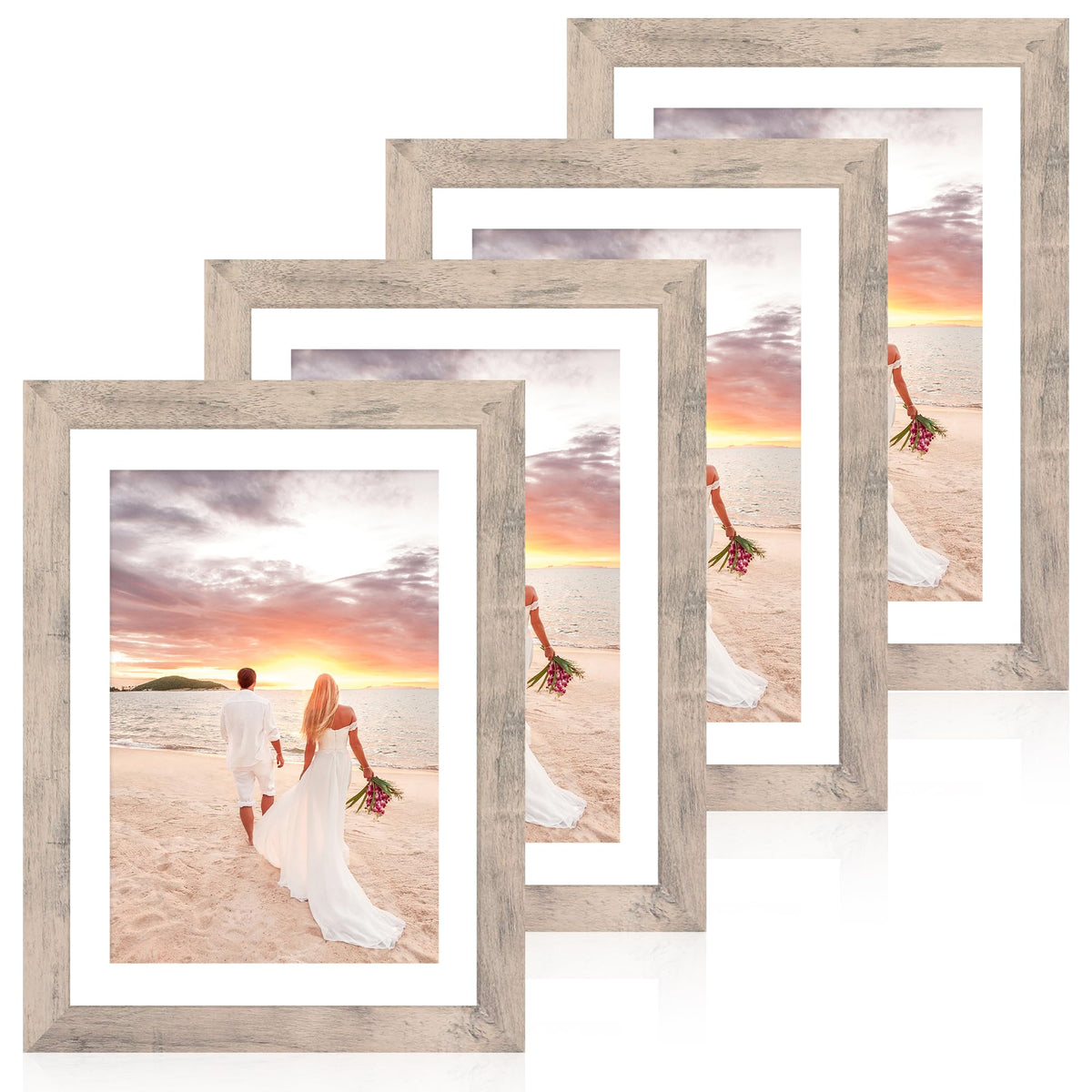 iRahmen 8x10 Picture Frame Set of 4, High Definition Real Glass Rustic Brown Frame, 8 x 10 Wood Photo Frames for Desktop Display and Wall Mounting